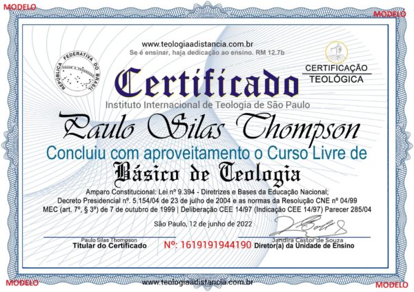 CERTIFICADO DO CURSO BÁSICO EM TEOLOGIA